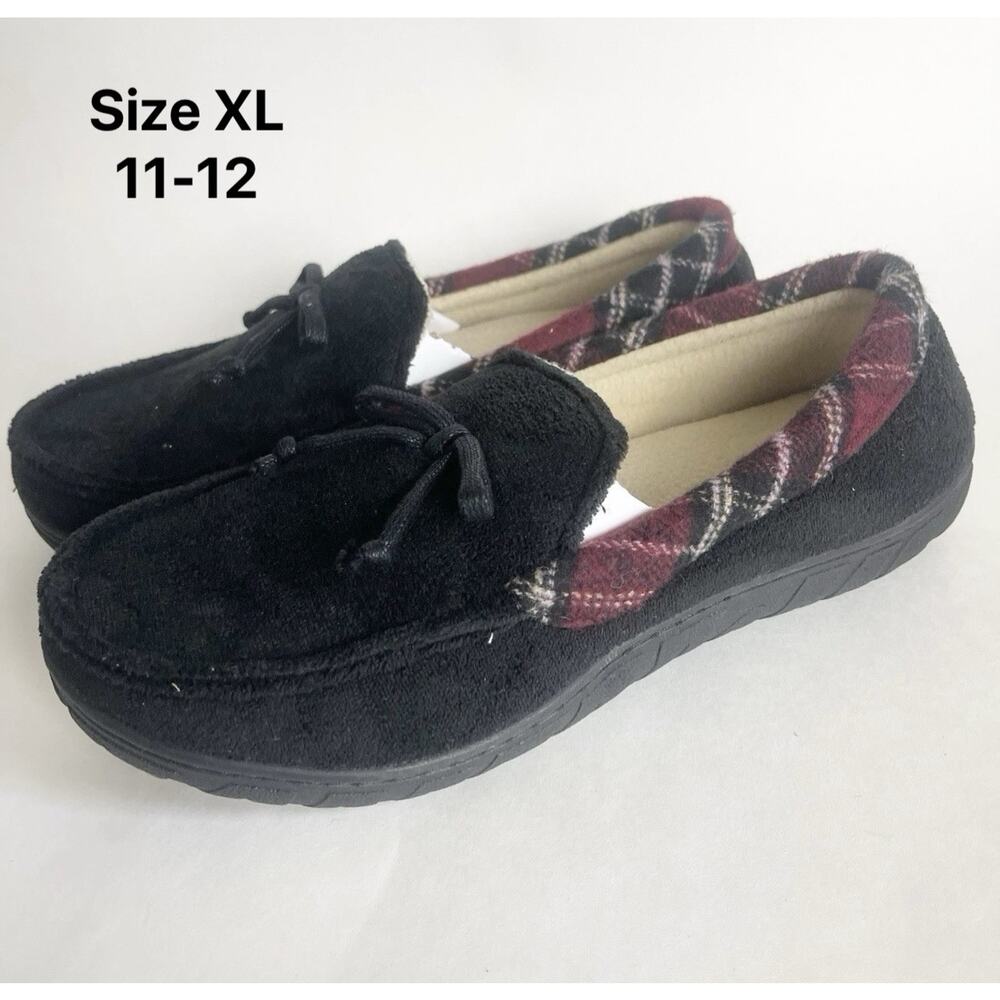 Totes Toasties Men's Memory Foam Slippers Navy Blue Corduroy Plaid XL Size 11-12